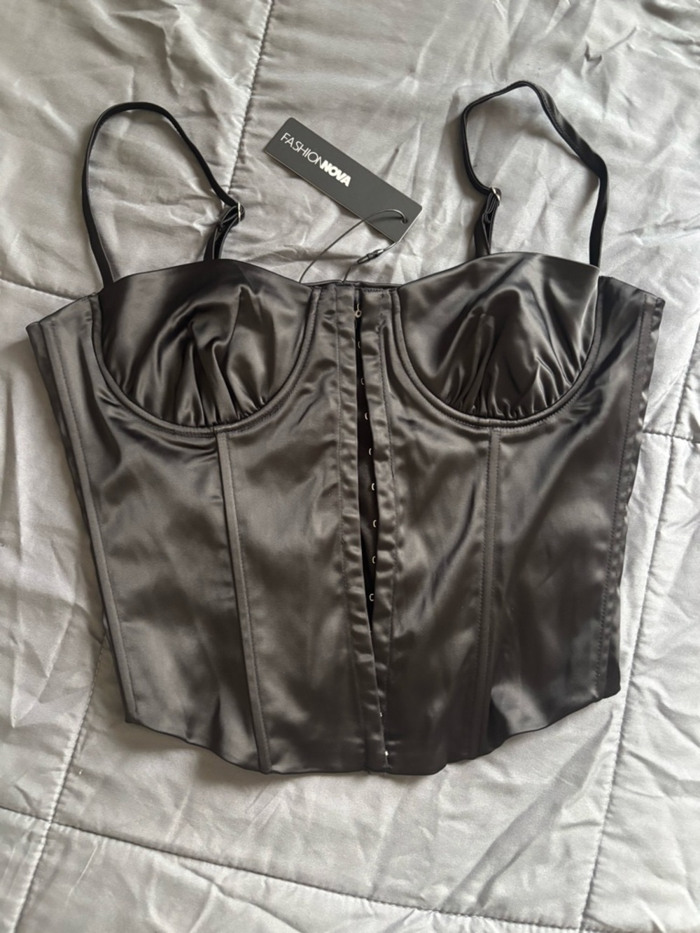 Fashion Nova Black Satin Bustier Corset Top
